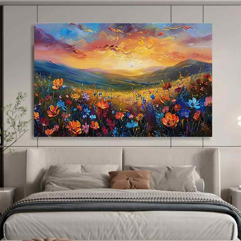 Sunset Hand-Painted Flower - extra large modern wall decor